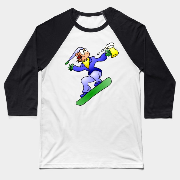 Snowboarding with a beer Baseball T-Shirt by Cardvibes